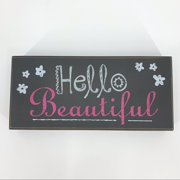 'Hello Beautiful' Distressed Look Box Style Wooden Decor Sign - Picture 2 of 15